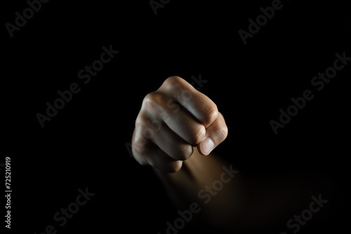 fist, Hand gesture. man clenched fist, ready to punch, isolated on black, close-up, copy space
