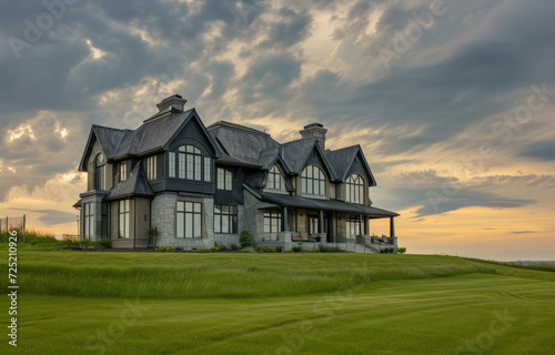 huge luxury estate house on a green field