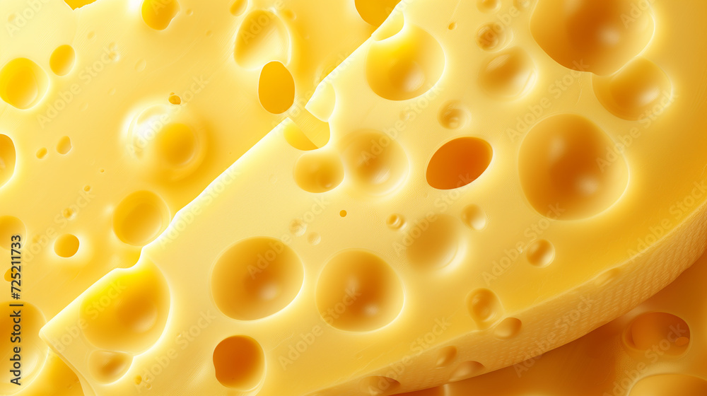 Close-up of Swiss cheese with characteristic holes, suitable for culinary themes or dairy-related content Close-up of Swiss cheese with characteristic holes, suitable for culinary themes or dairy-related content