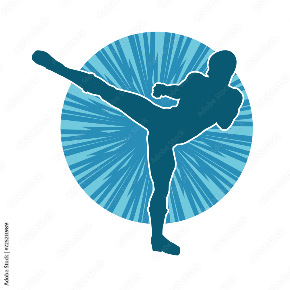 Silhouette of a male doing martial art kick pose. Silhouette of a martial art male doing kicking pose.