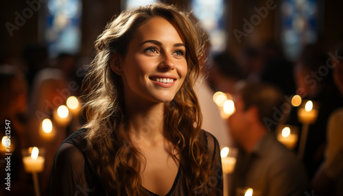 Young women smiling, enjoying a night of celebration and spirituality generated by AI