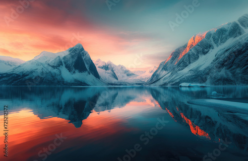 a mountain is reflected in water under sky light