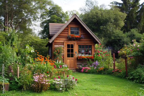 tiny home, aka ADU or little house with a big flower garden © Kien