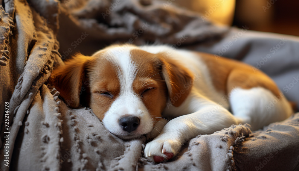 Obraz premium Cute puppy sleeping, small and fluffy, nature playful friend generated by AI