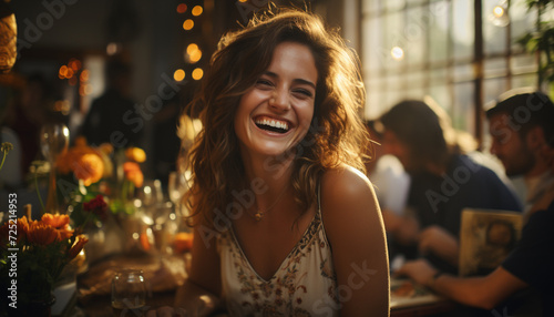 Young adults enjoying a carefree night, smiling and laughing together generated by AI
