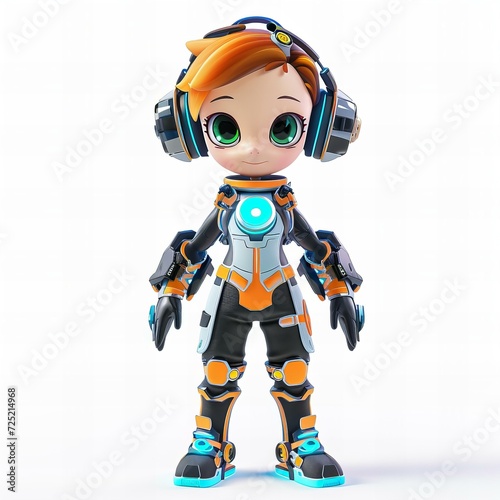3D female character in robot costume