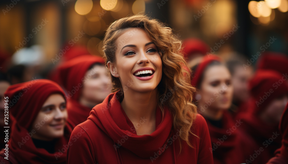 Smiling young women enjoying winter, friendship and laughter generated by AI
