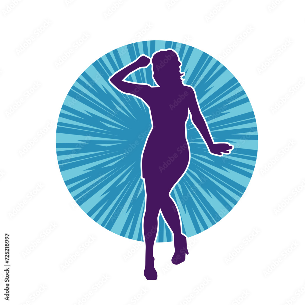 Silhouette of a female dancer wearing mini skirt in action pose. Silhouette of a slim woman dancing happily. Silhouette of a female dancer wearing mini skirt in action pose. Silhouette of a slim woman dancing happily.