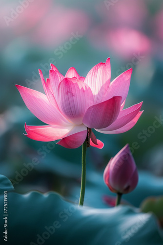 A vivid fuchsia lotus flower  crimson solid color background generative ai