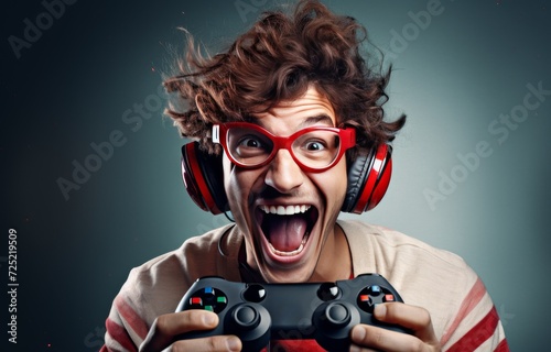 Focused Caucasian man exhibits his enthusiasm for gaming, skillfully manipulating a joystick, his dedication to immersive world of virtual entertainment. Generative AI.