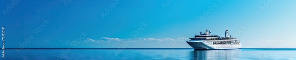 Cruise ship on ocean blue with blue skies