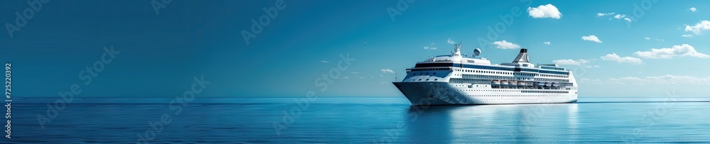 Cruise ship on ocean blue with blue skies