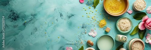 spa day concept overhead photo on table with copy space photo