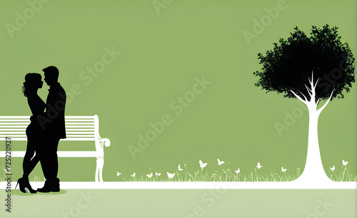 Couple silhouette. soft green background with copy space. Generative AI