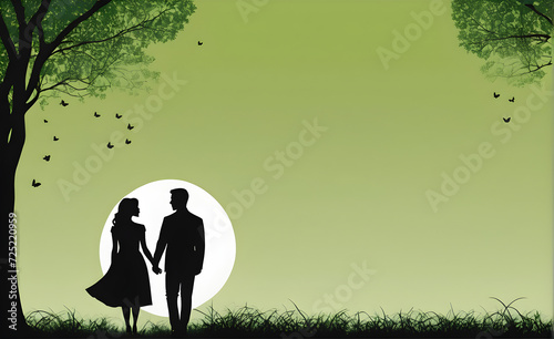 Couple silhouette. soft green background with copy space. Generative AI