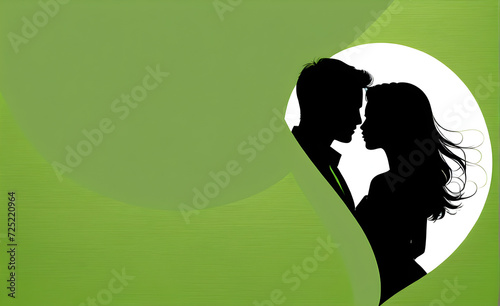 Couple silhouette. soft green background with copy space. Generative AI