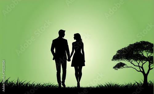 Couple silhouette. soft green background with copy space. Generative AI