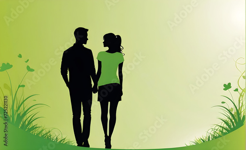 Couple silhouette. soft green background with copy space. Generative AI