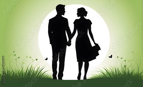 Couple silhouette. soft green background with copy space. Generative AI