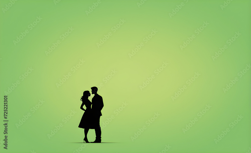 Couple silhouette. soft green background with copy space. Generative AI Couple silhouette. soft green background with copy space. Generative AI