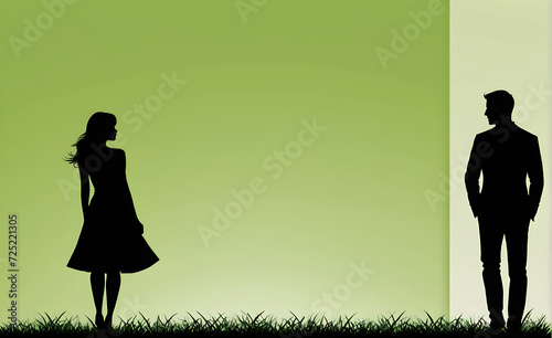 Couple silhouette. soft green background with copy space. Generative AI