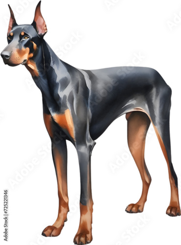 Doberman Pinscher dog. Watercolor Clipart. 