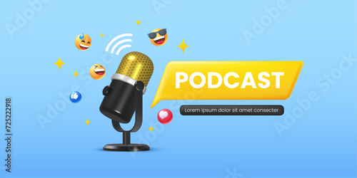 3d Microphone radio podcast graphic template