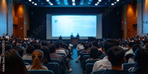 crowded auditorium with audience watching presentation