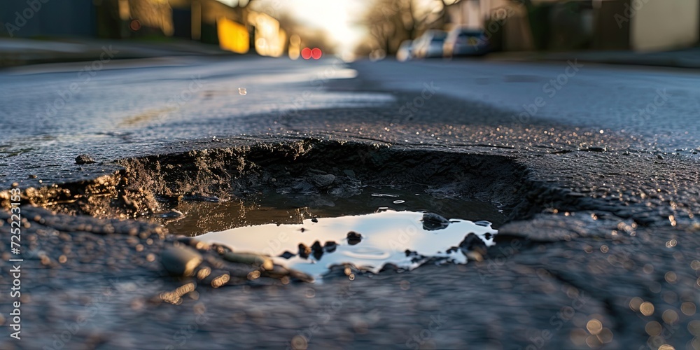 pothole in the street - obrazy, fototapety, plakaty 
