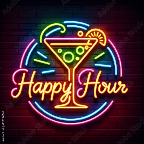Radiant Neon Martini Happy Hour Sign