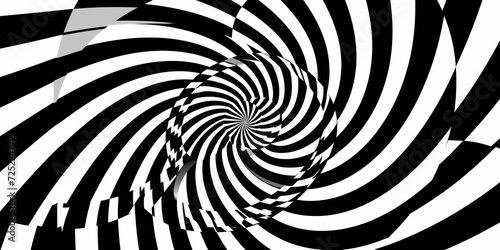 Hypnotic spiral pattern, with intertwining lines in black and white