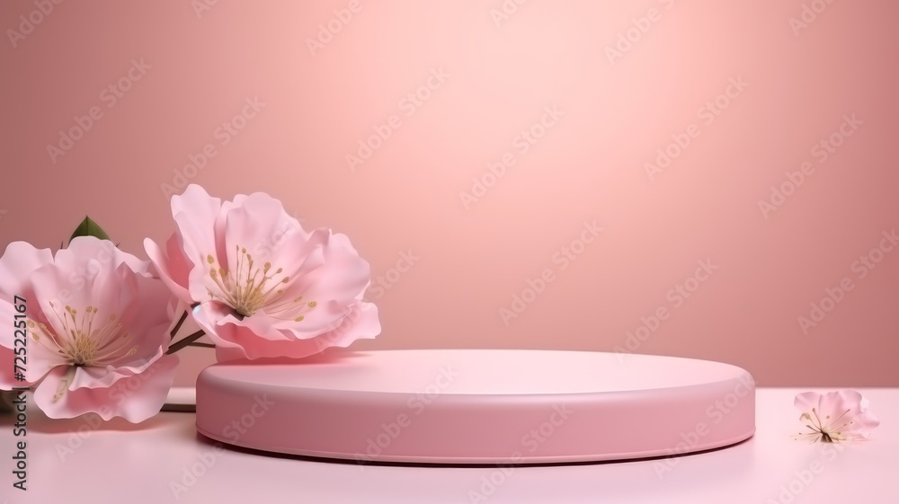Peony blossom . 3D display podium with copy space template 3d render. Background for cosmetic products of natural. Peony blossom . 3D display podium with copy space template 3d render. Background for cosmetic products of natural.