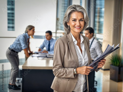 portrait of a successful businesswoman consultant looking at camera and smiling inside modern office
