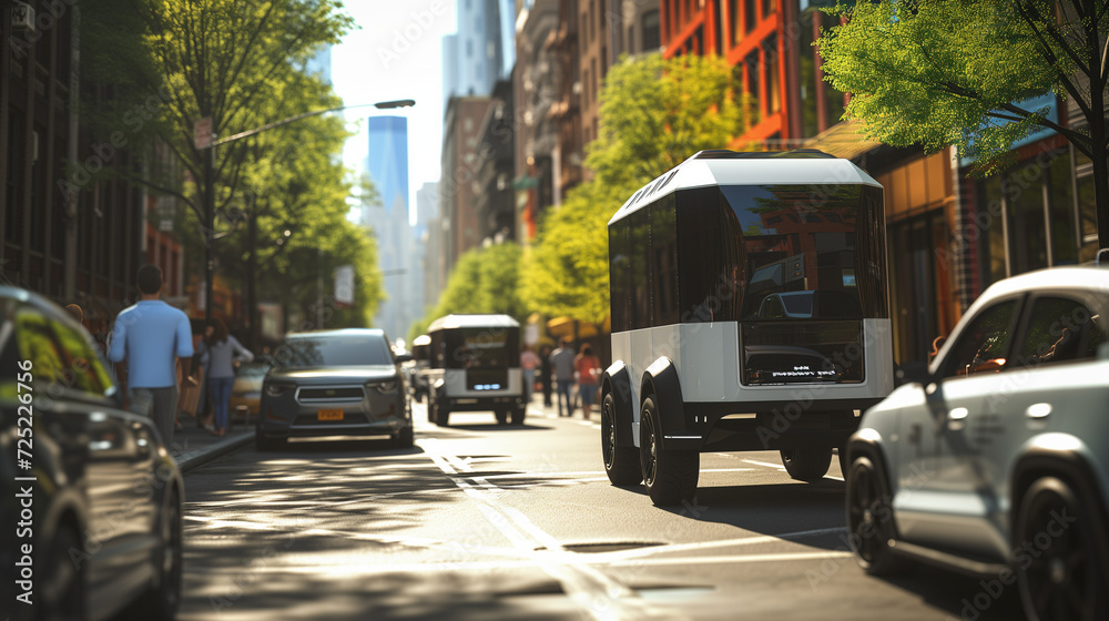 Autonomous vehicles self-driving on the streets Autonomous vehicles self-driving on the streets