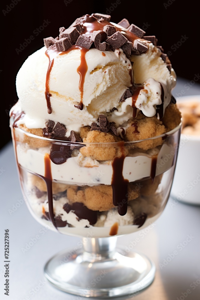 vanilla ice cream sundae with chocolate chips and chocolate chips in a glass vanilla ice cream sundae with chocolate chips and chocolate chips in a glass