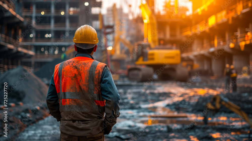 backside construction and Excavetror working at construction site with underconstruction site background, generative ai backside construction and Excavetror working at construction site with underconstruction site background, generative ai