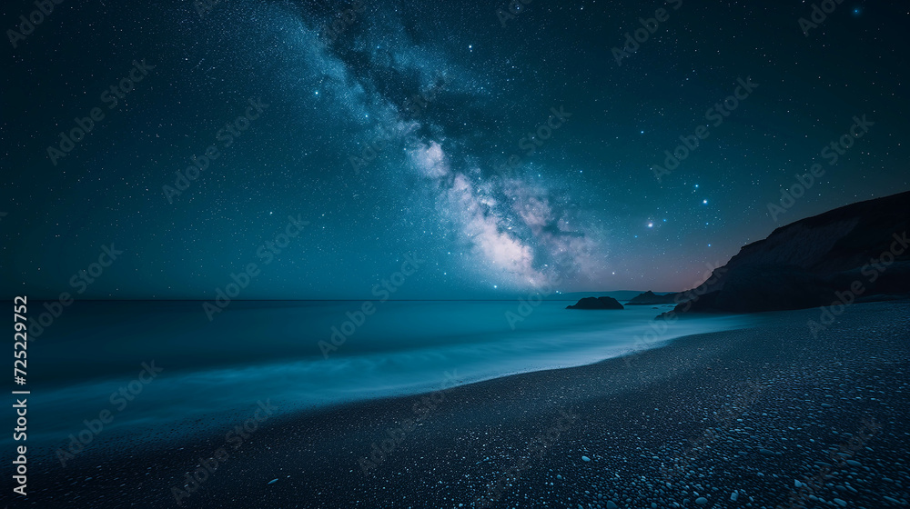 The sea atmosphere at night is so dark that the stars can be clearly seen.