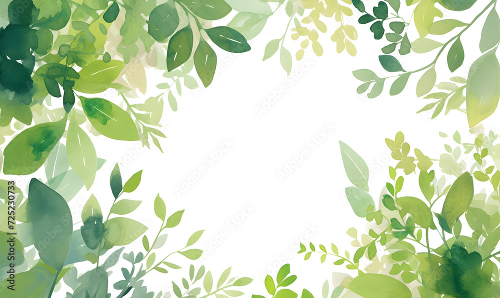 Green leaves watercolor background invitation template, Generative AI	