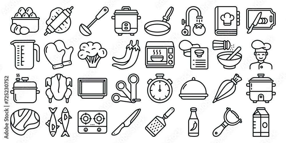 Cooking outline icon pack Cooking outline icon pack