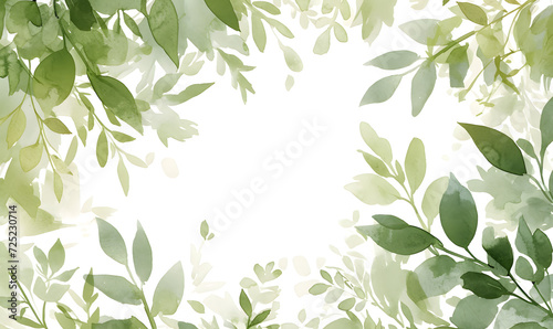 Green leaves watercolor background invitation template, Generative AI 