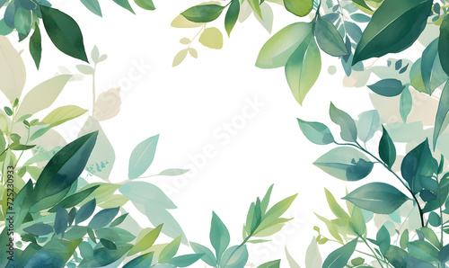 Green leaves watercolor background invitation template, Generative AI 