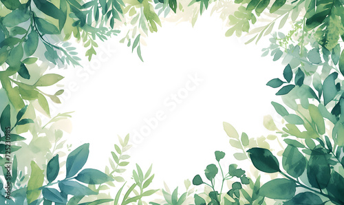 Green leaves watercolor background invitation template  Generative AI 