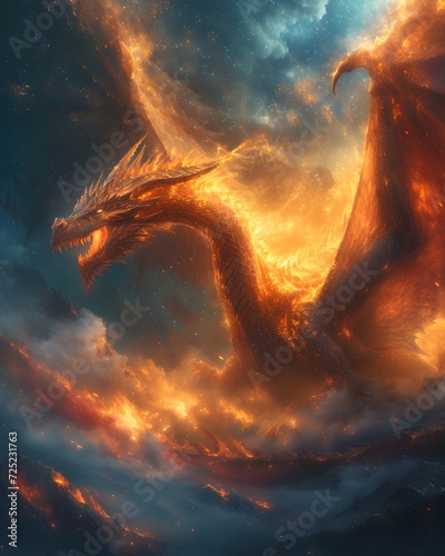 dragon in flight, against a starry night sky