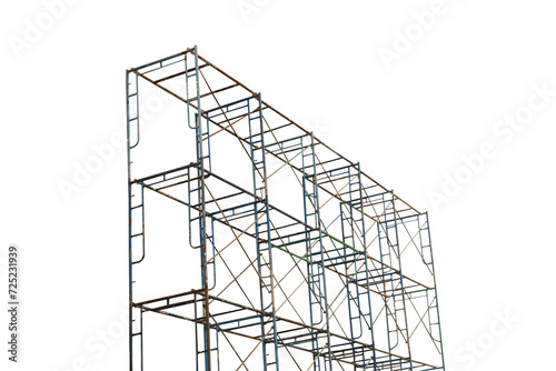 Isolated image of a photograph of many connected old outdoor scaffolding on a transparent background png file. photo
