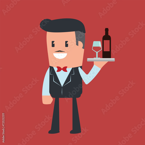 Male waiter serving as a vector character