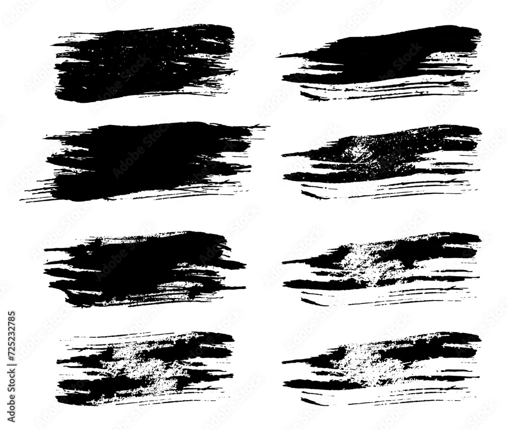 set of watercolor brush strokes, black and white paint stroke brush on white background, brush bundle 