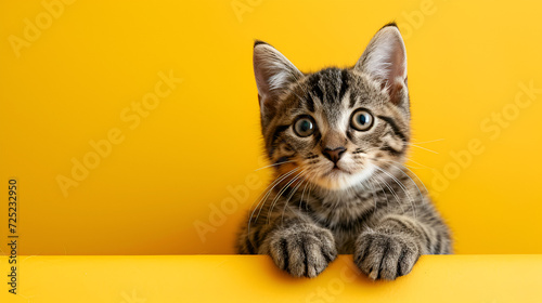 a cute cat on yellow background, generative ai © Saleem