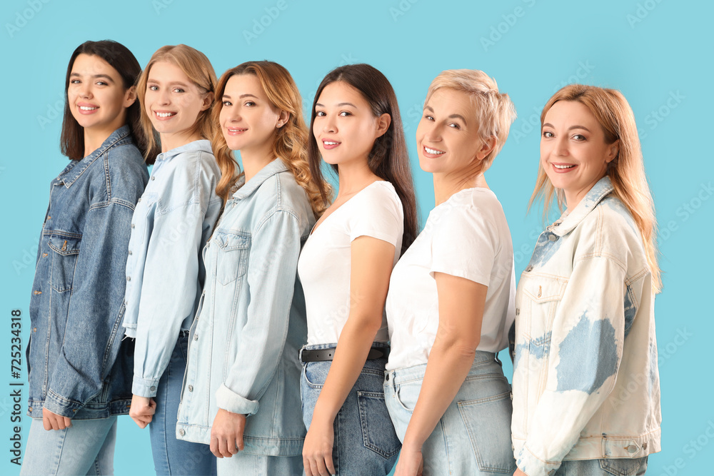 Beautiful women of different ages on blue background Beautiful women of different ages on blue background