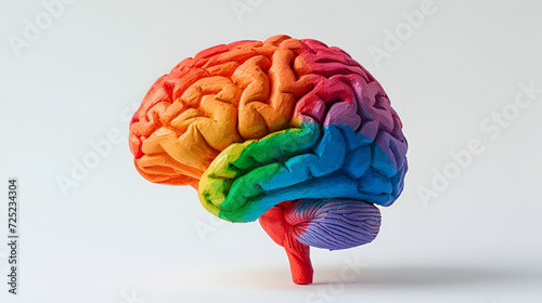 Rainbow human brain isolated on white background. Generative Ai