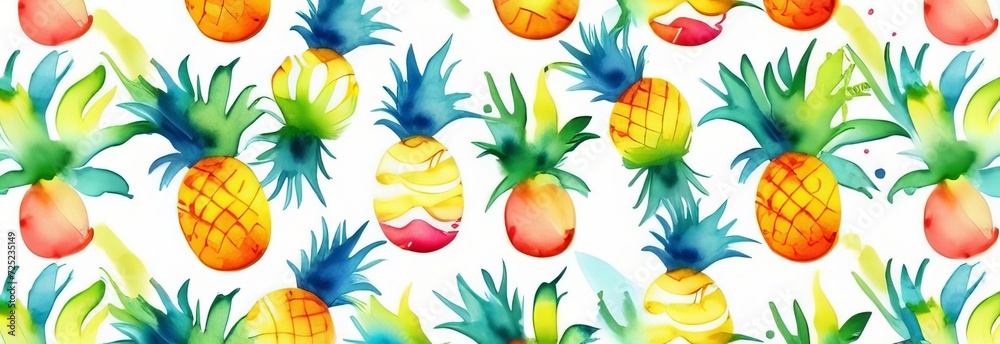 Colorful seamless pattern with pineapples. Set of of cute pineapples with different textures. Tropical background. Exotic fruits on a white background Colorful seamless pattern with pineapples. Set of of cute pineapples with different textures. Tropical background. Exotic fruits on a white background